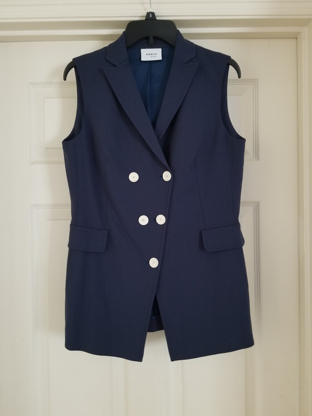Akris Punto Navy Blue Double Breasted Sleeveless Blazer Vest Size 8